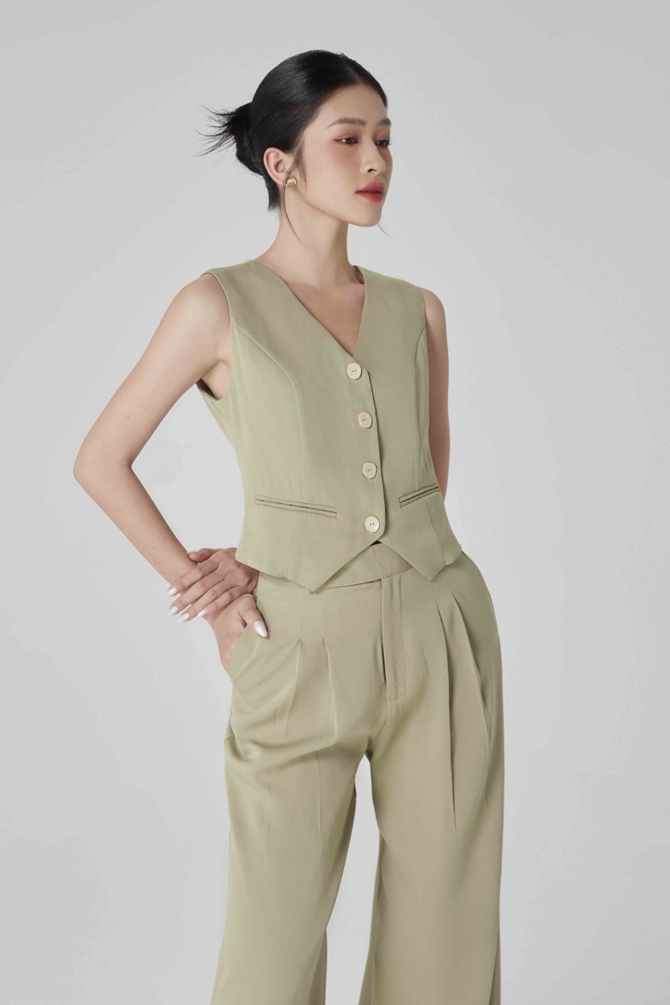 Áo gile cotton chéo