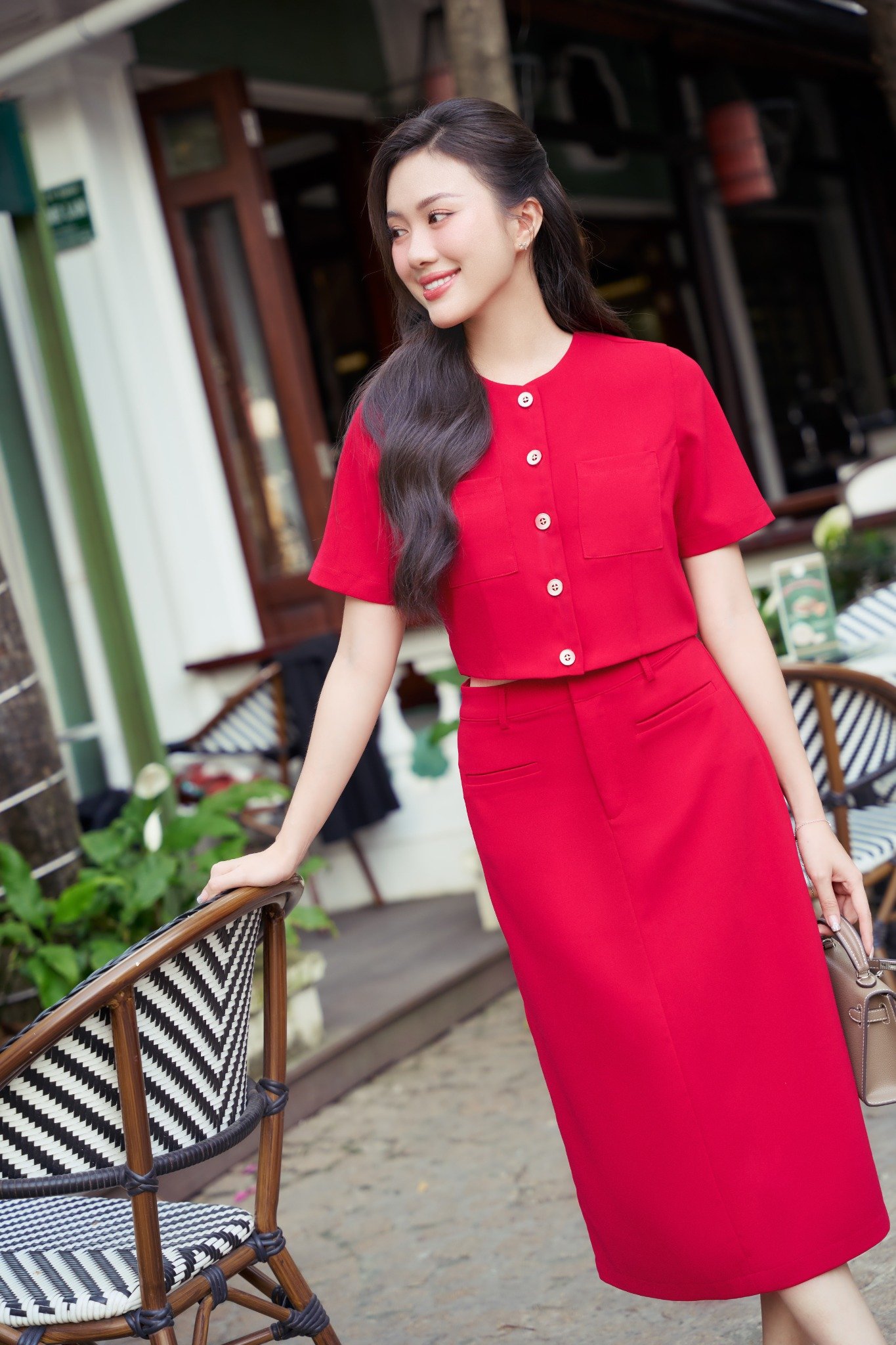 Áo gài nút ngắn tuyết nhung