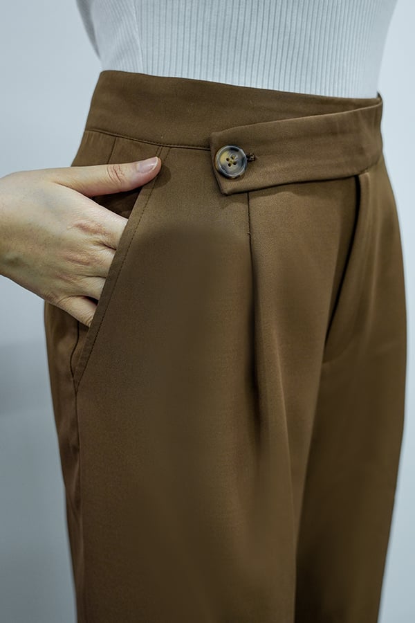 Quần ống rộng cotton lạnh lưng đắp xéo