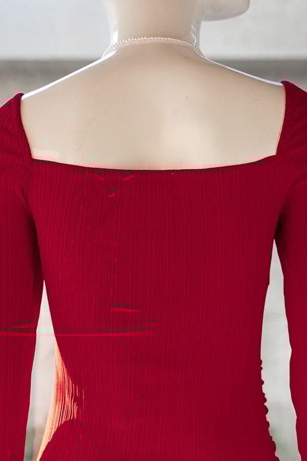 Đầm midi ôm thun sọc xoắn nơ ngực