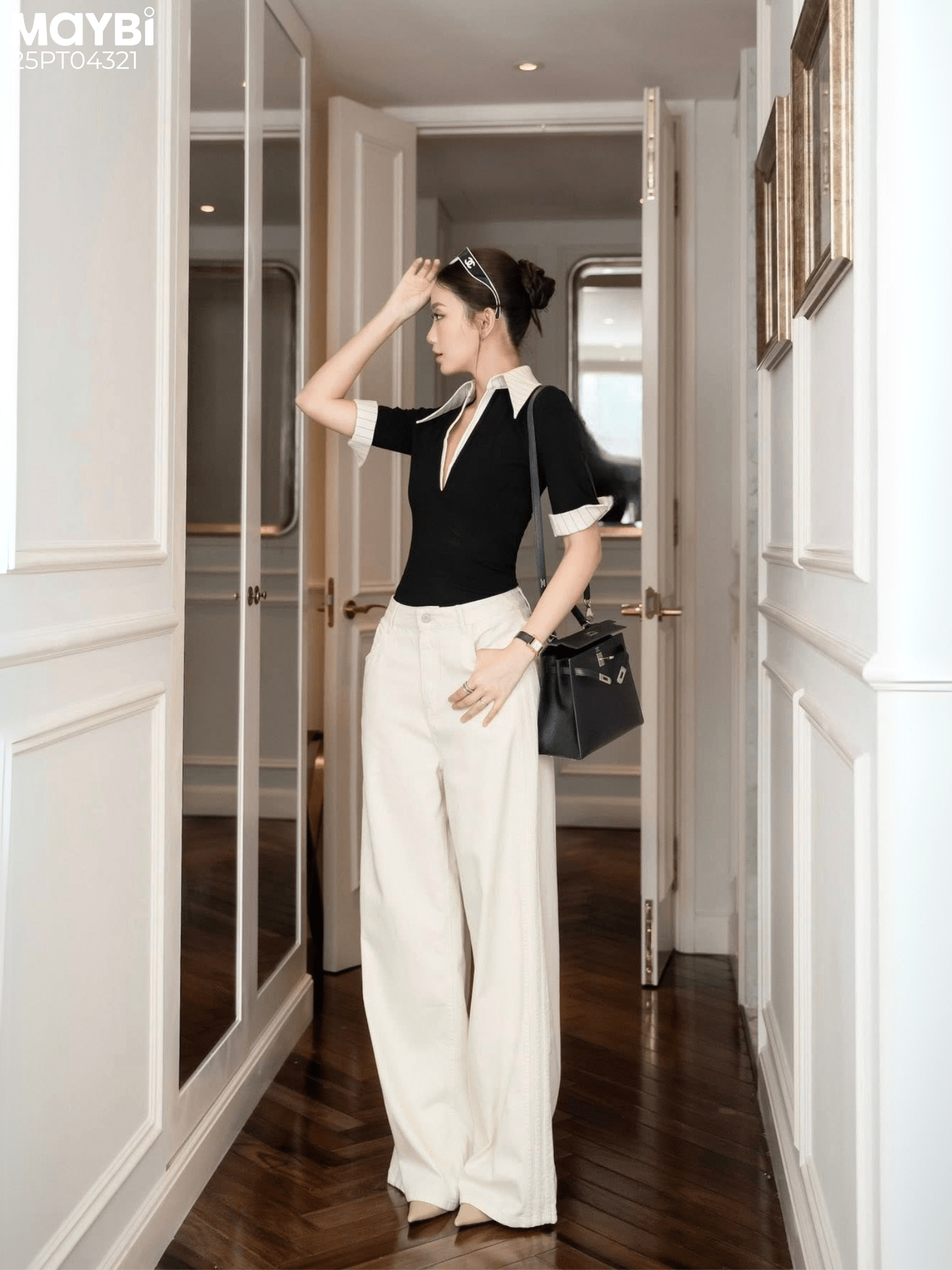 Áo polo ôm tay lửng phối kiểu