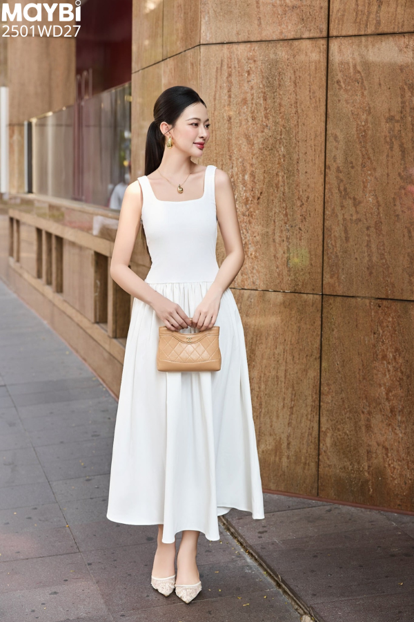 Đầm ôm xòe ba lỗ thun tăm dáng maxi