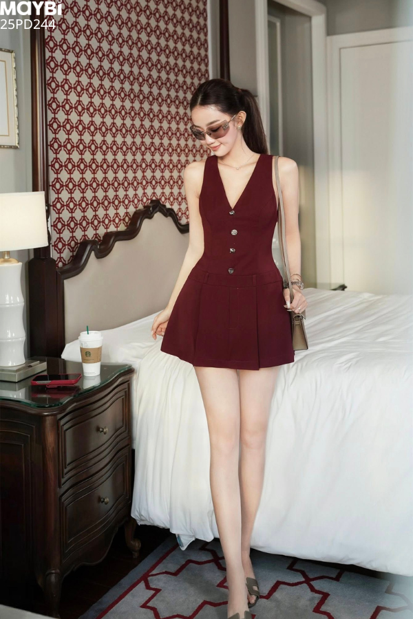 Đầm gile xòe đỏ dáng mini