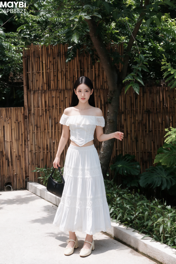 Chân Váy Dáng Dài Cotton Phối Ren Elara