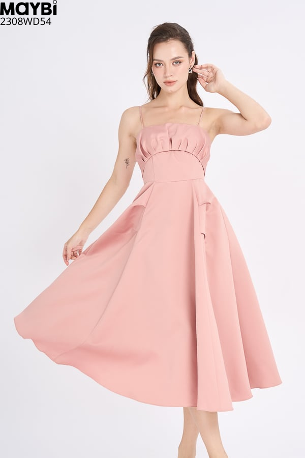 Đầm midi xòe phi 2 da xếp ly cup
