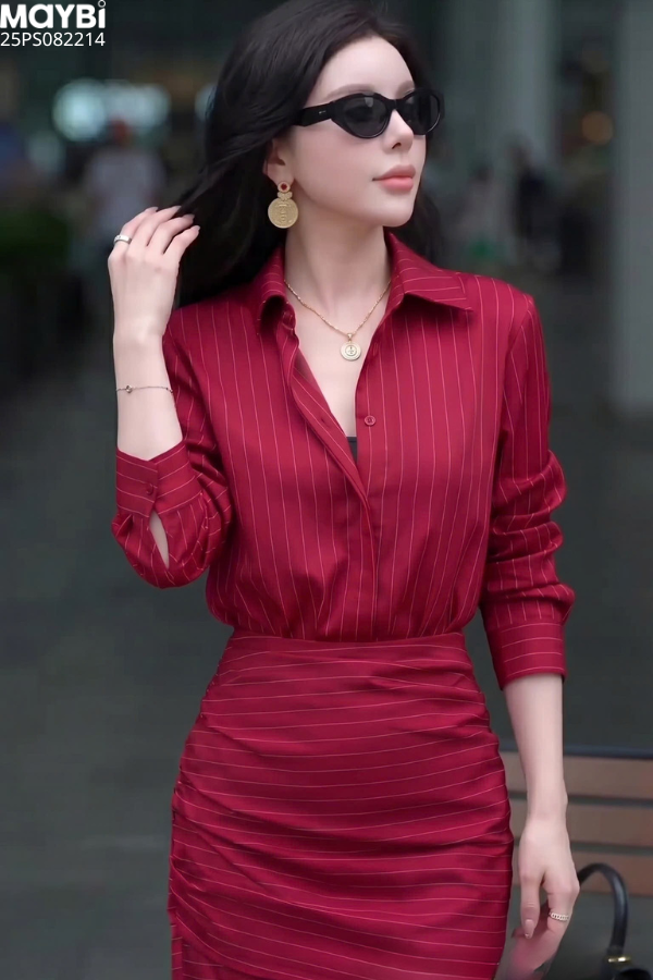 Set sơ mi chân váy nhún dáng mini