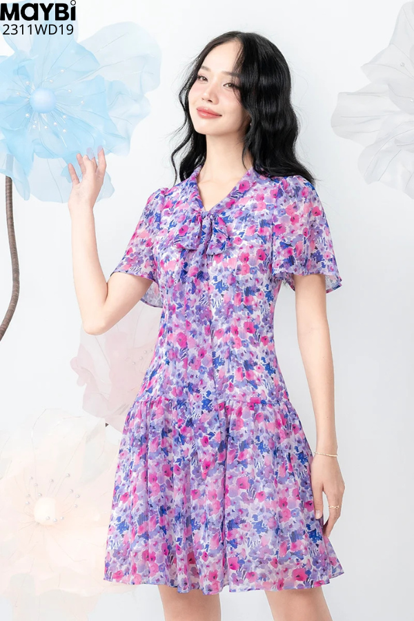 Đầm mini xòe voan nhún