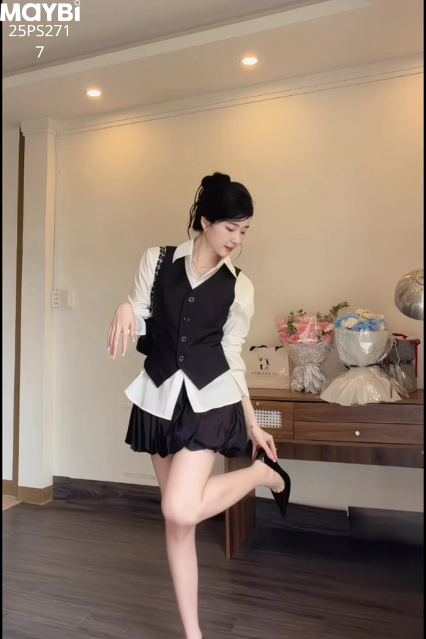 Set gile chân váy bí phối sơ mi