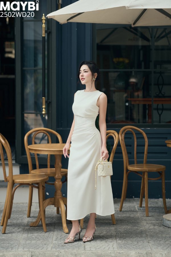 Đầm form ôm tùng A cotton thái đắp nhún kiểu dáng midi