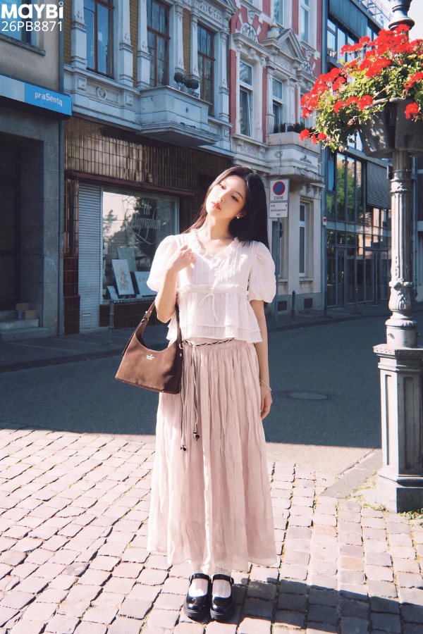 Chân Váy Cotton Đũi Dáng Dài Xếp Nhún Sarah