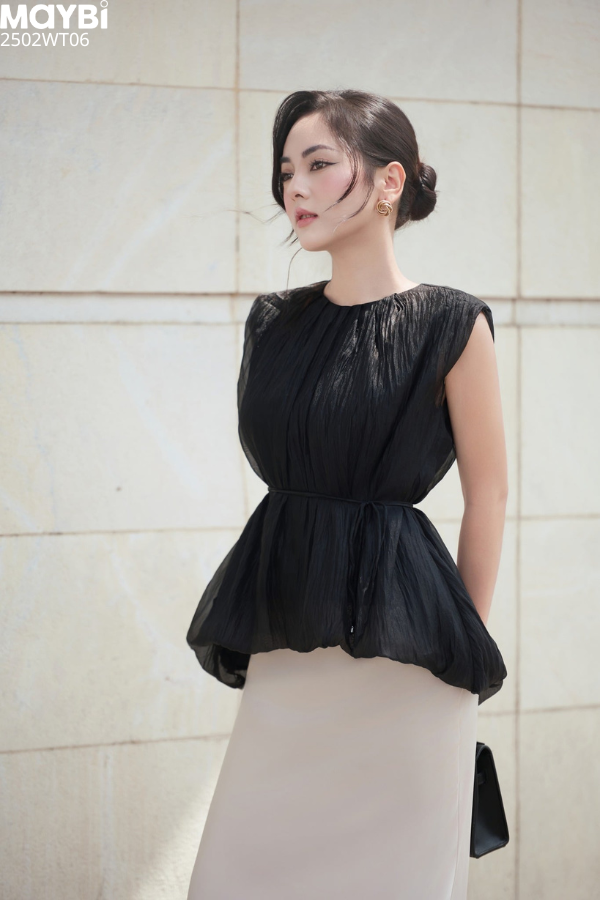 Áo kiểu form rộng tơ óng tùng bí