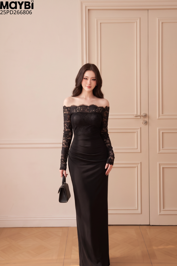 Đầm ôm body trễ vai dáng midi