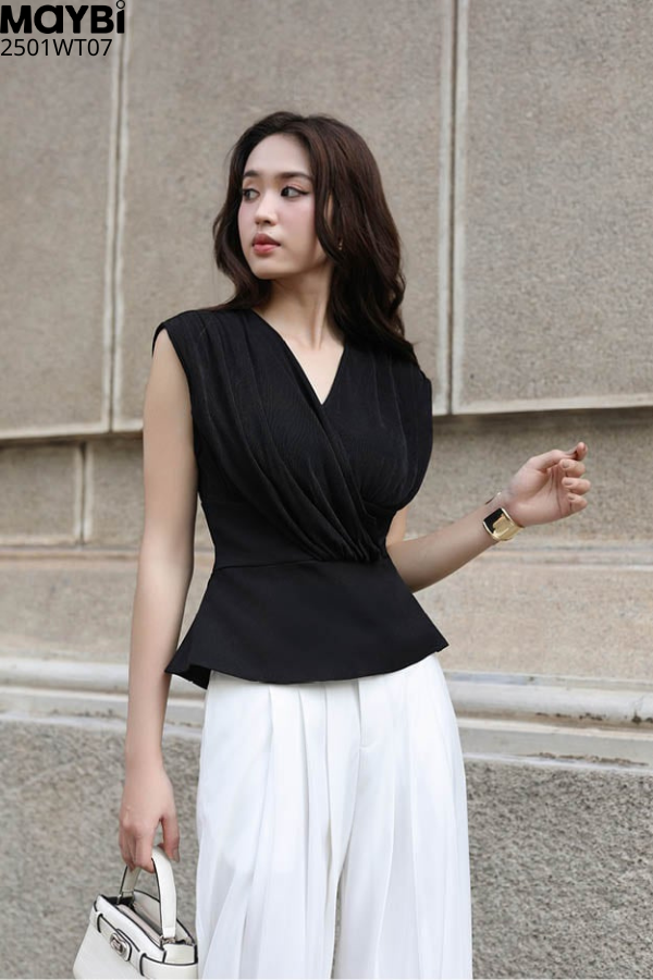 Áo peplum thun ướt đắp nhún kiểu