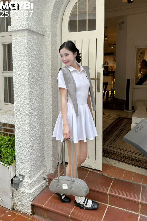 Đầm polo thun tùng xòe xếp ly dáng mini