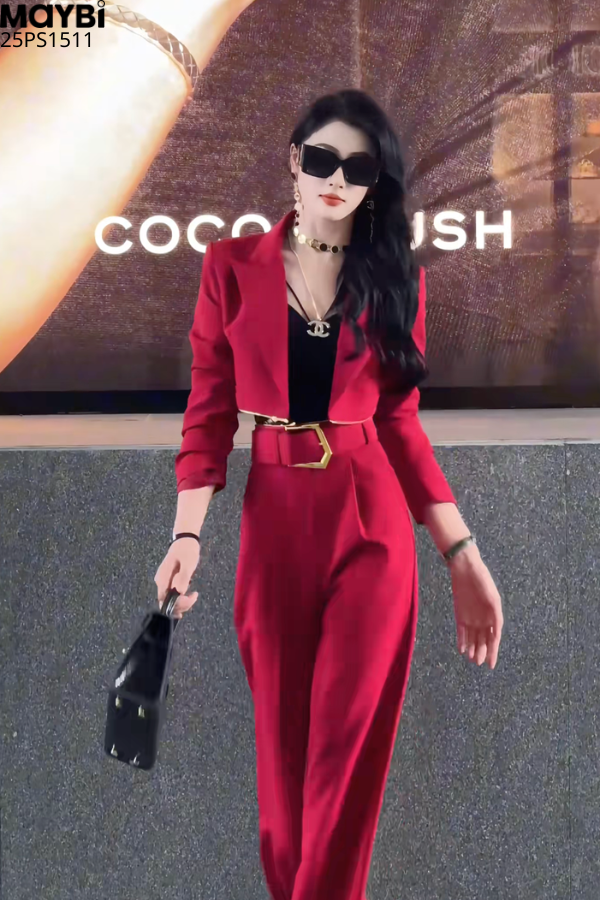 Set áo blazer quần lưng cao