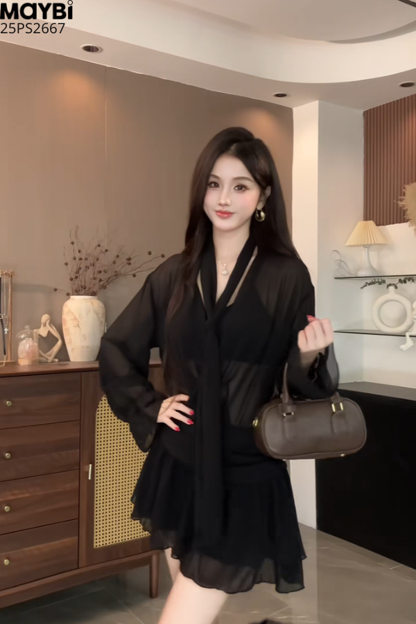 Đầm kiểu áo sơ mi chân váy xòe mini