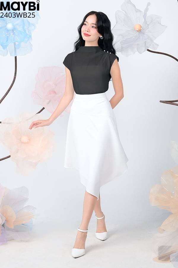 Chân váy xòe cotton lạnh xéo tà
