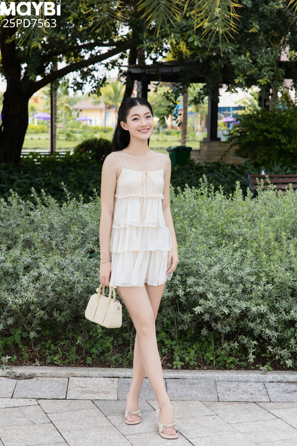 Đầm lụa 2 dây babydoll 3 tầng