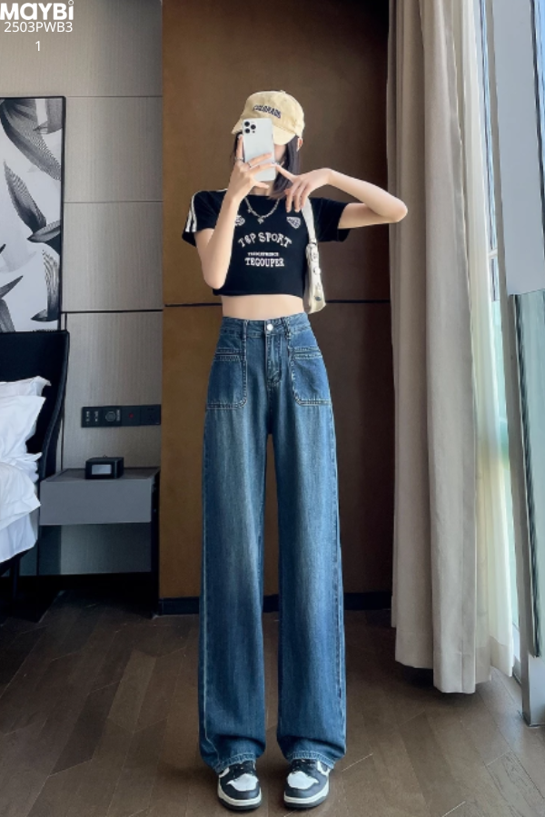 Quần jean ống suông túi trước