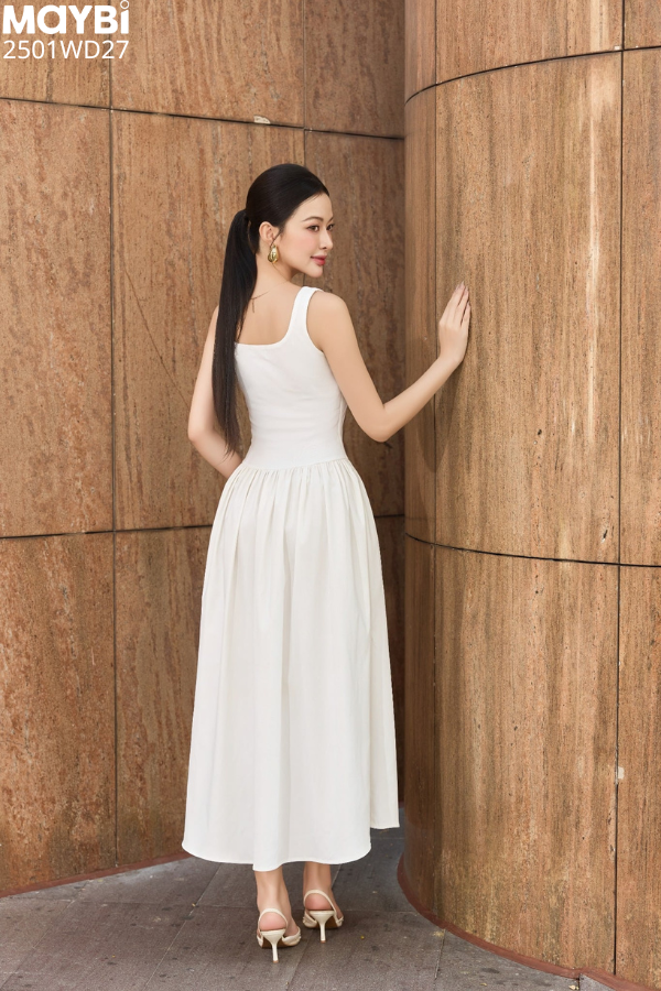 Đầm ôm xòe ba lỗ thun tăm dáng maxi