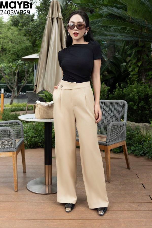 Quần ống rộng cotton lạnh lưng đắp xéo