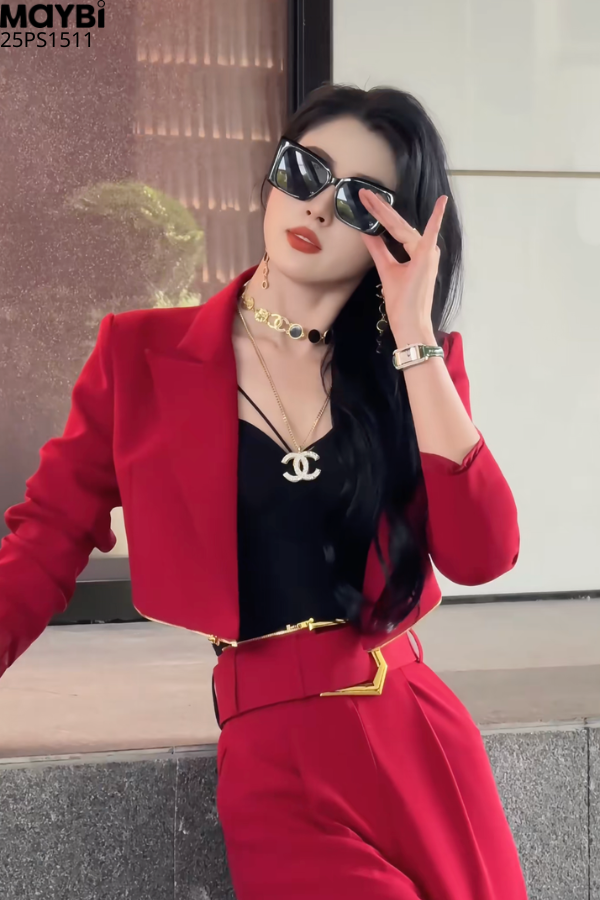 Set áo blazer quần lưng cao