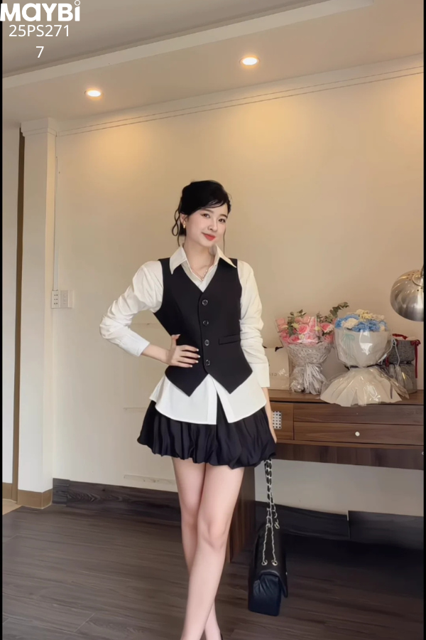 Set gile chân váy bí phối sơ mi