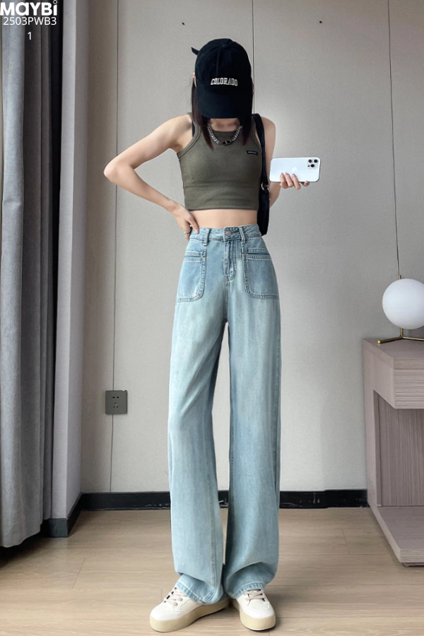 Quần jean ống suông túi trước