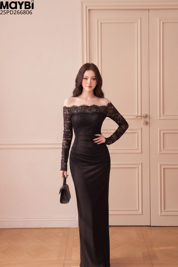Đầm ôm body trễ vai dáng midi