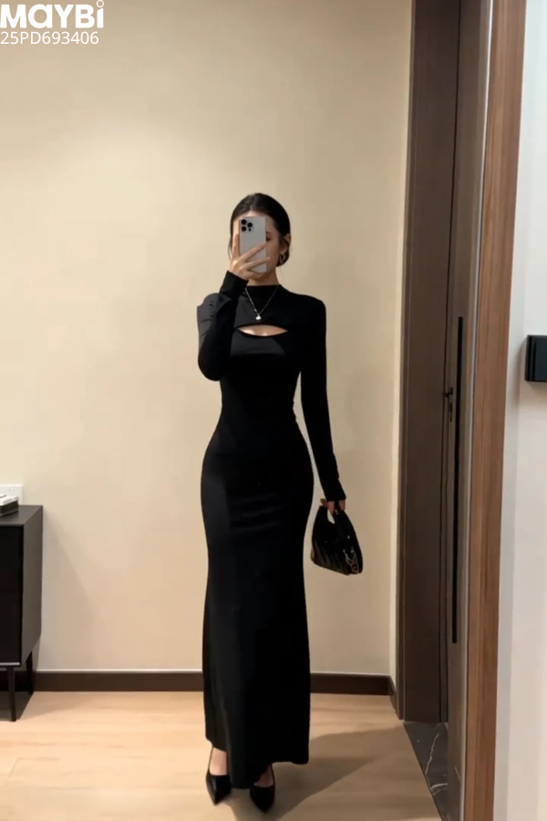 Đầm ôm body dài tay dáng midi
