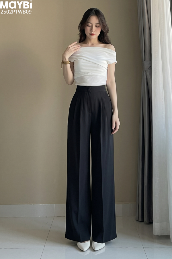 Quần culottes ống suông gold nhật cạp cao