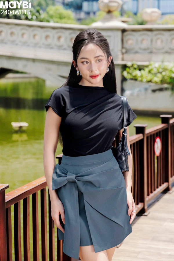 Chân váy mini thắt nơ jean
