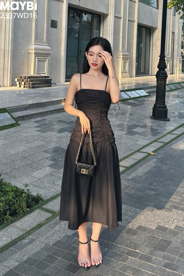 Đầm xòe chéo mịn nhún kiểu