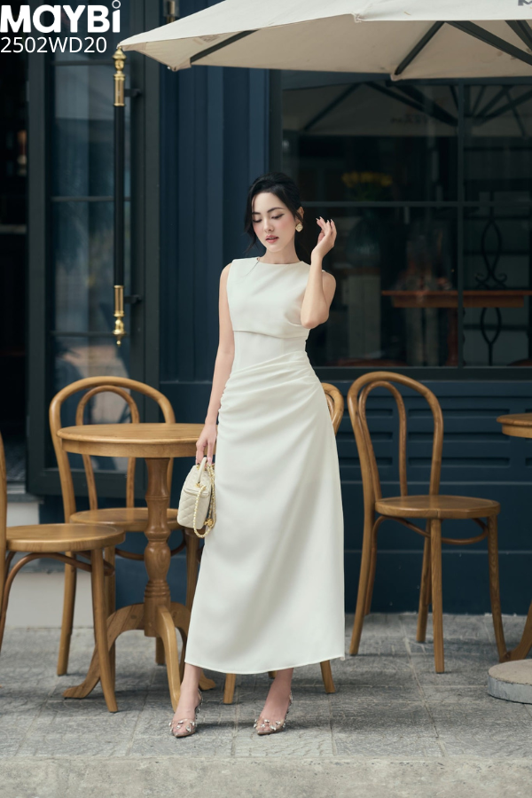 Đầm form ôm tùng A cotton thái đắp nhún kiểu dáng midi