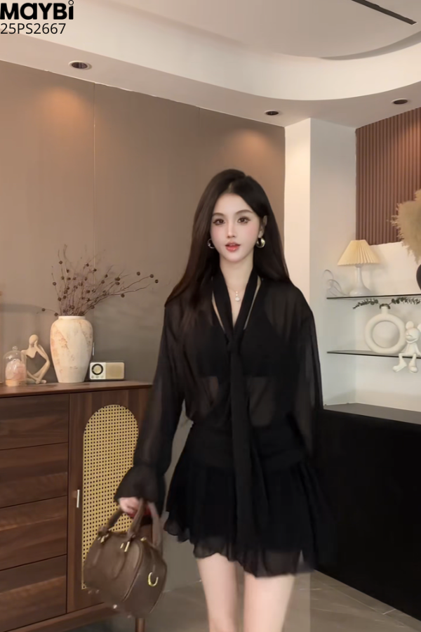 Đầm kiểu áo sơ mi chân váy xòe mini