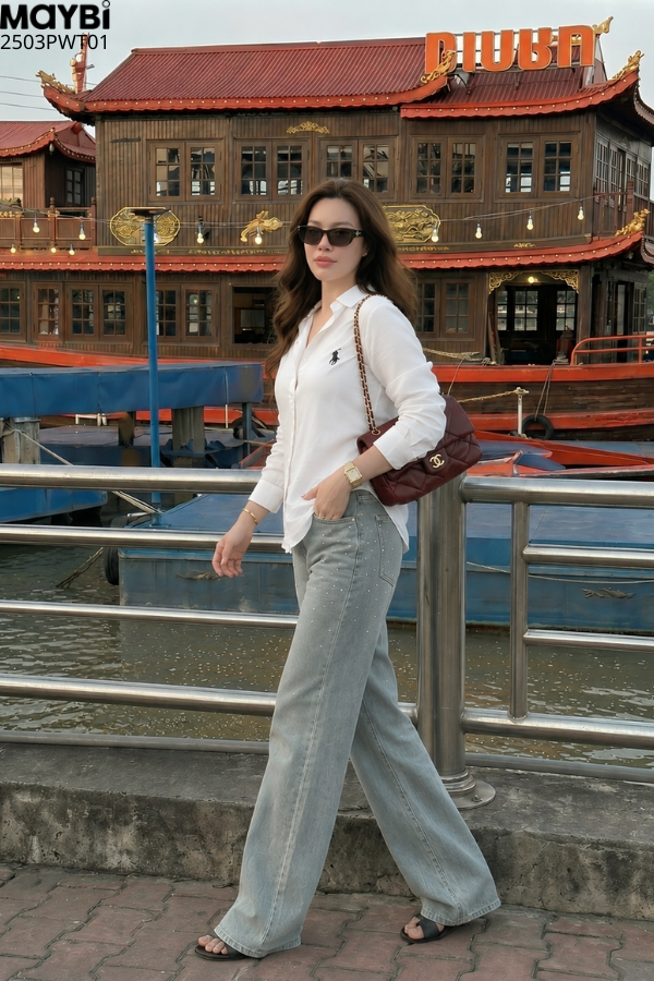Áo sơ mi oversize cotton trắng tay dài
