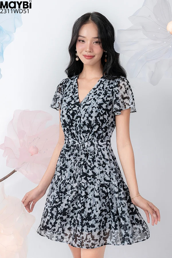 Đầm mini xòe họa tiết