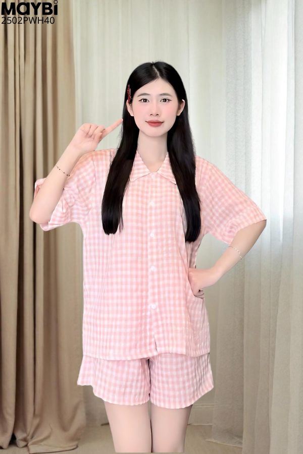 Bộ pyjama ngắn suông sọc caro