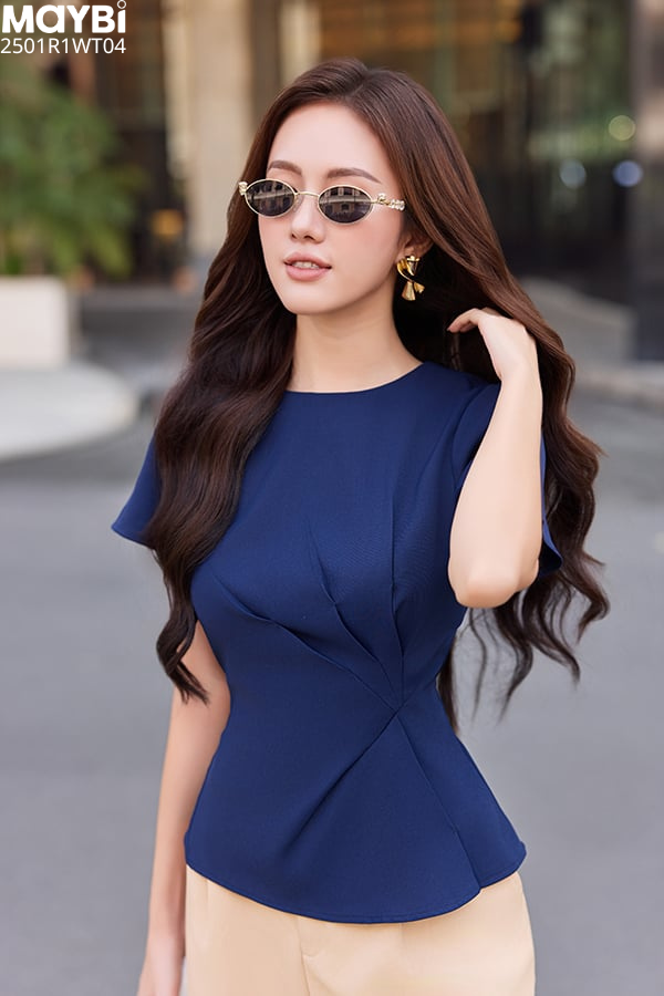 Áo peplum xếp ly eo tay bồng
