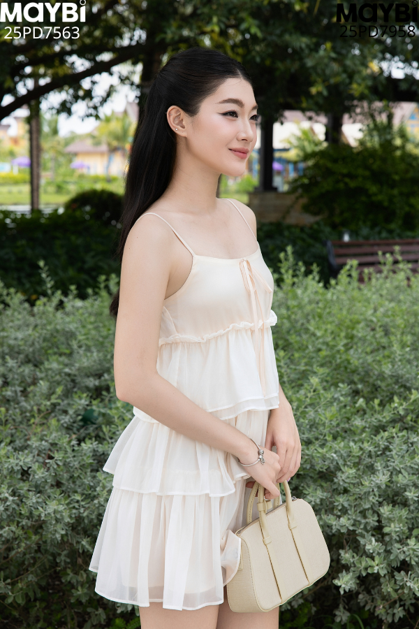 Đầm lụa 2 dây babydoll 3 tầng