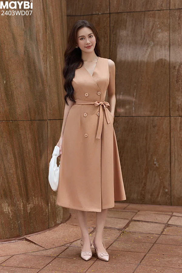 Đầm midi cotton lạnh sát nách