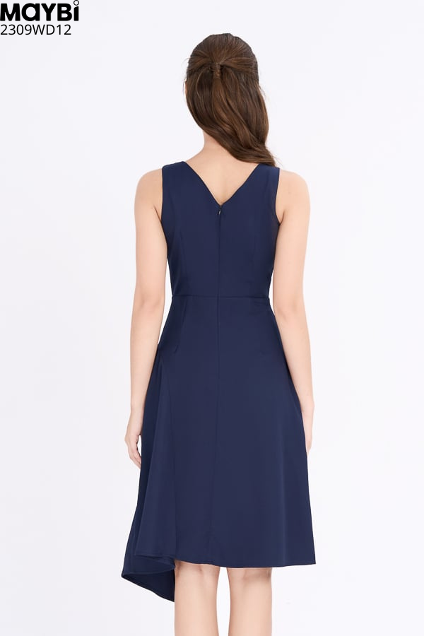 Đầm midi chữ A cotton lạnh phối bèo trang trí tùng