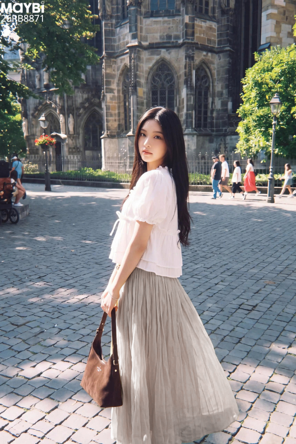 Chân Váy Cotton Đũi Dáng Dài Xếp Nhún Sarah
