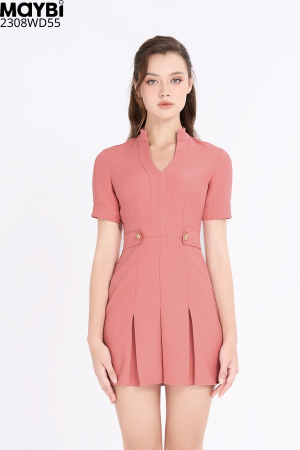 Đầm mini ôm pho xéo cổ trụ tay ngắn