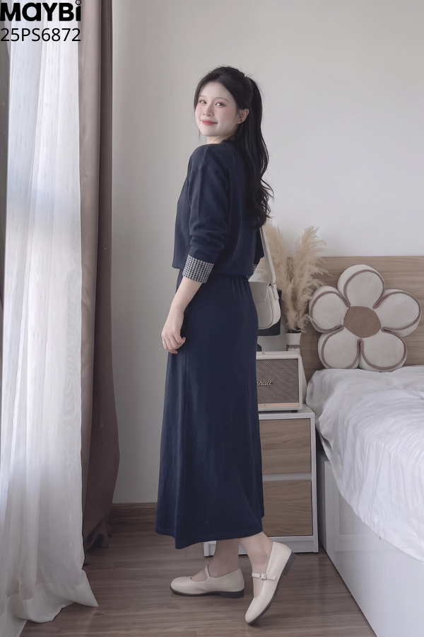 set áo chân váy dài tay phối kiểu