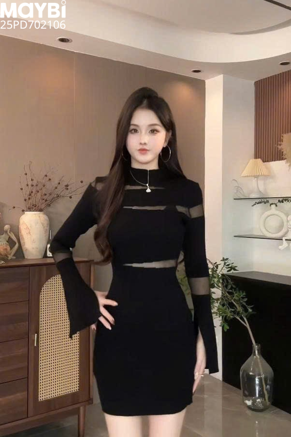 Đầm nhung ôm tay loe dáng mini