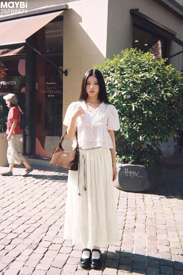 Chân Váy Cotton Đũi Dáng Dài Xếp Nhún Sarah