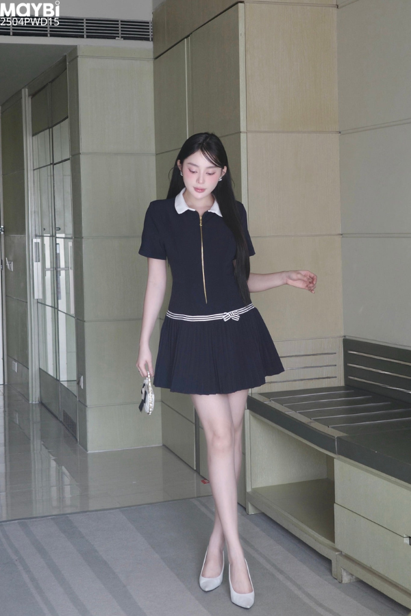 Đầm ôm tùng xòe xếp ly tay ngắn dáng mini
