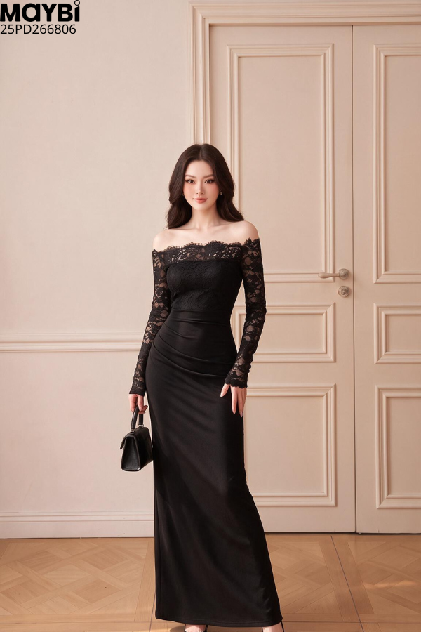 Đầm ôm body trễ vai dáng midi