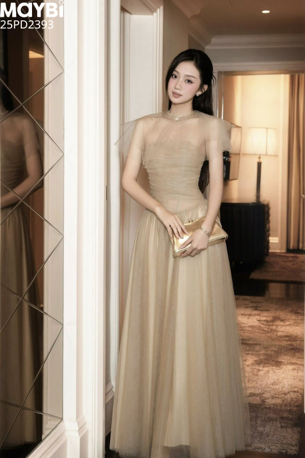 Đầm xòe lưới dáng maxi